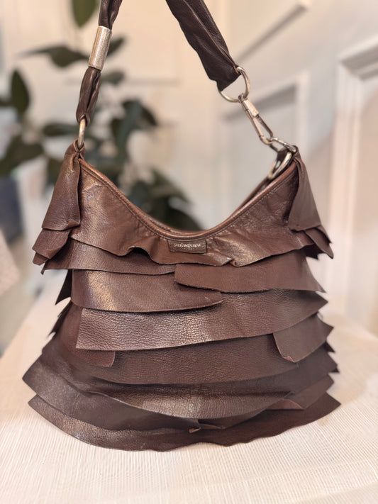 YSL Yves Saint Laurent Y2K Samoa Ruffled Leather Hobo Shoulder Bag Vintage